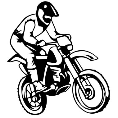 Bir motosiklet yarışçısı silüeti yüksek atlama tamamlar. EPS 10 vektör çizim