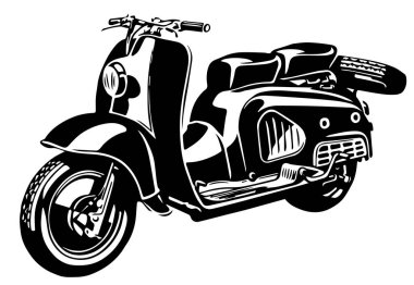 Vintage vektör çizim, el grafik - eski turkuaz scooter. EPS 10 vektör çizim