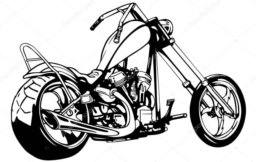 Flaming Bike Chopper Ride Front View. Eps 10 vector illustration