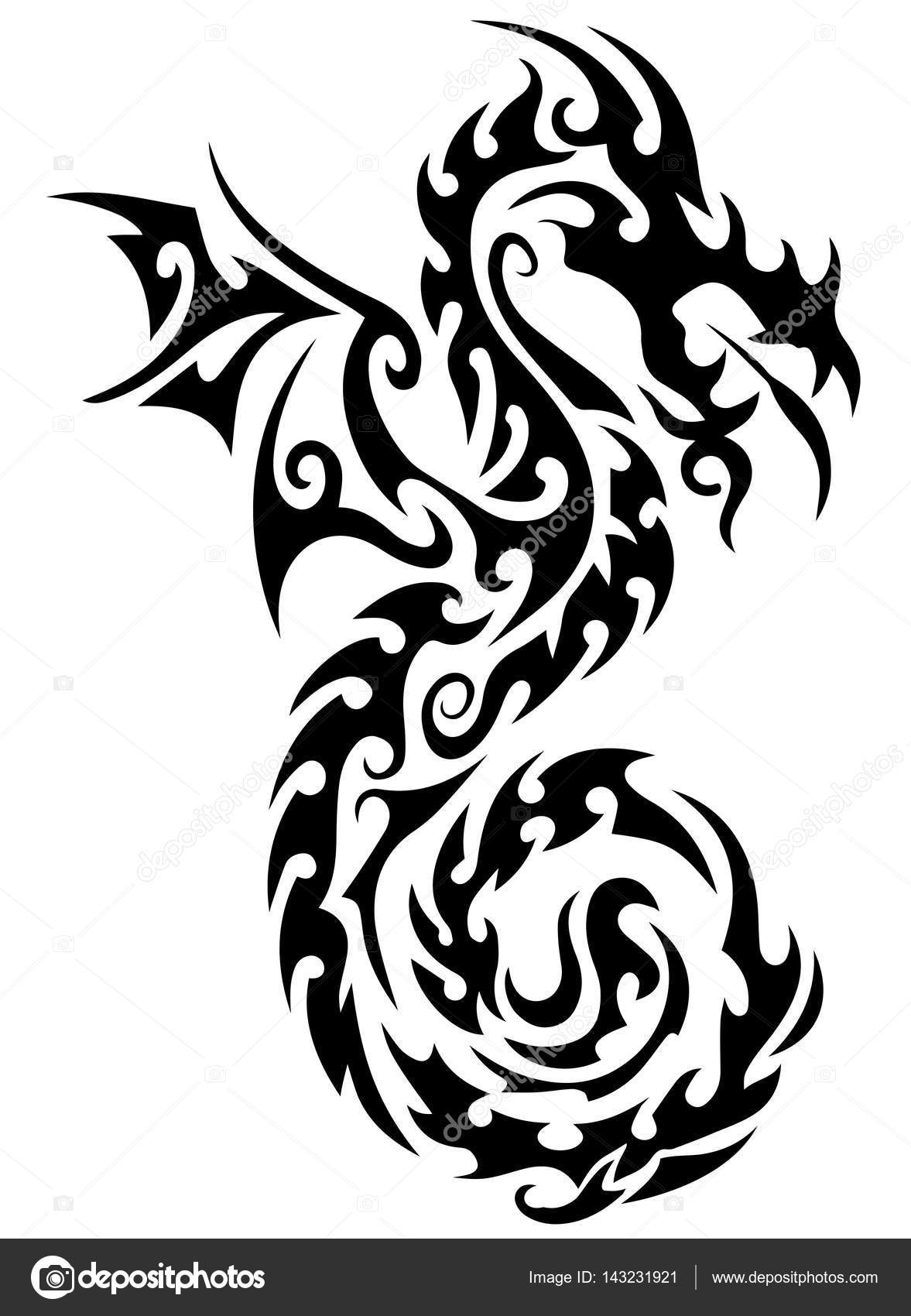 Dragon Tattoo Tribal Dragon Black and white dragon tattoo . Eps 10 ...