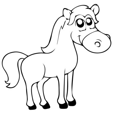 Çizgi film çiftlik hayvanları. Sevimli at gülümsüyor. EPS 10 vektör çizim