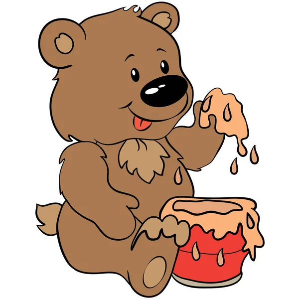 Cute Bear with Honey - Vector. Eps 10 vector illustration — Stock Vector