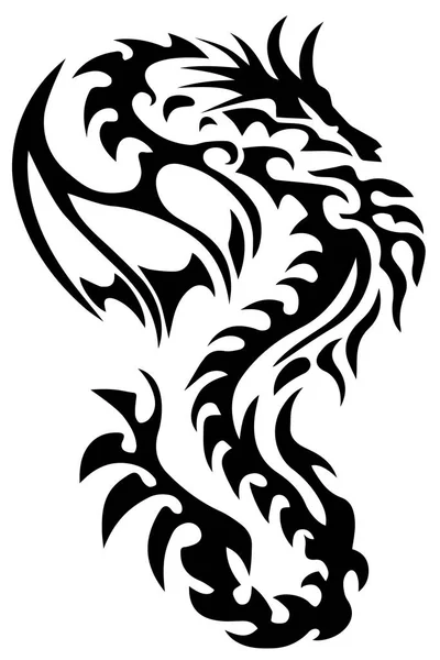 Dragão tatuagem tribal dragão preto e branco dragão tatuagem. Eps 10 ilustração vetorial — Vetor de Stock