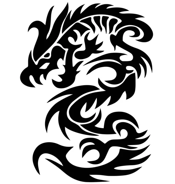 ドラゴン タトゥー部族ドラゴン黒と白のドラゴンのタトゥー。Eps 10 ベクトル図 — ストックベクタ
