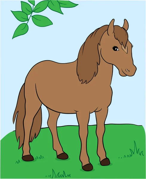 Ilustración de un caballo bajo el árbol. Eps 10 ilustración vectorial — Vector de stock