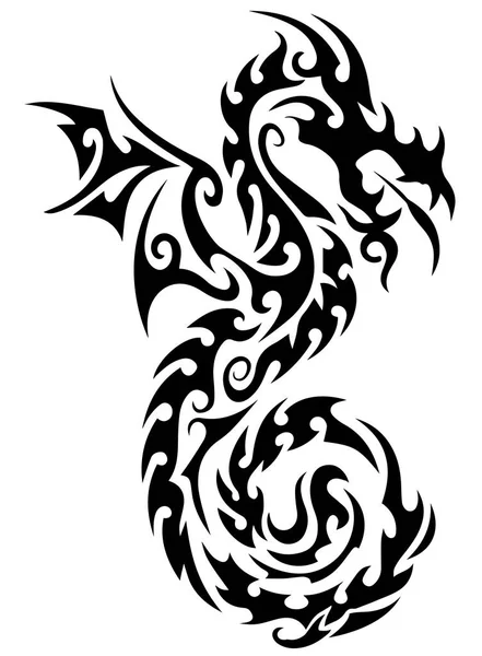 Татуировка Дракона Племени Драконов Черный и белый дракон. Векторная иллюстрация Eps 10 Векторная Графика