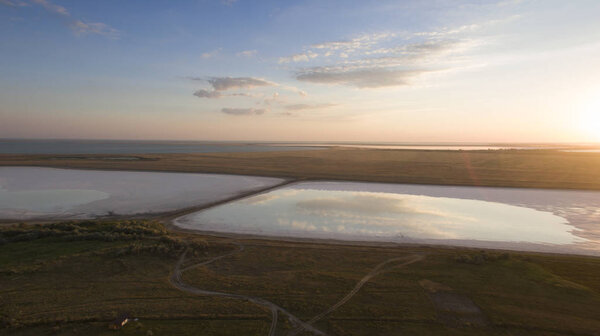 Landscape of reservoirs with bird's flight