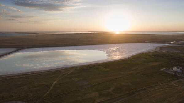 Landscape of reservoirs with bird's flight