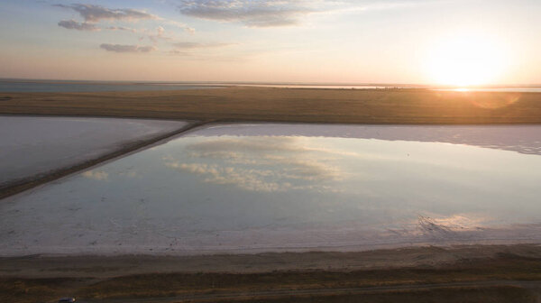 Landscape of reservoirs with bird's flight