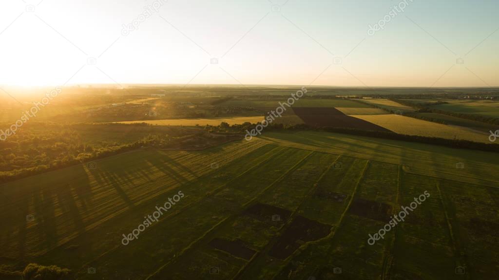 Aerial photography of the field at sunset