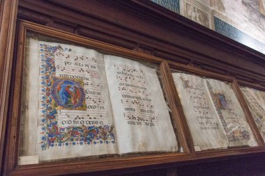 Biblioteca Piccolomini Siena katedral eski kitaplarda. Duomo, Siena, Toskana, İtalya