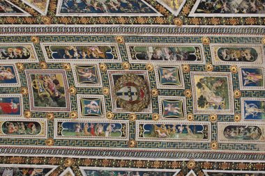 Tavan fresk biblioteca Piccolomini Siena katedral içinde. Duomo, Siena, Toskana, İtalya