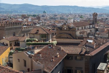 Güneşli bir günde Floransa 'nın kırmızı çatıları, Tuscany, Italya.