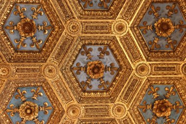 Rönesans parçası Sala dei Gigli Palazzo Vecchio, Florence, Toskana, İtalya içinde tavanda oyulmuş.