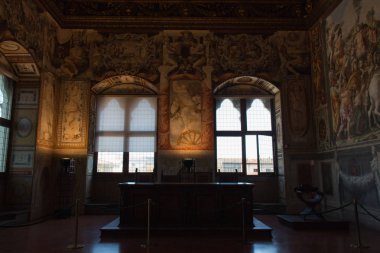 Seyirci odası veya adalet salonu Palazzo Vecchio, Florence, İtalya.