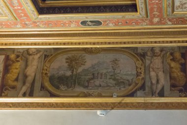 Sala di Giove 'nin tavan freskleri detayı, Palazzo Vecchio, Floransa, Italya.