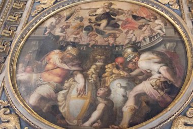 Açık havada tavan parçasındaki Salone dei Cinquecento, Palazzo Vecchio, Florence, İtalya.