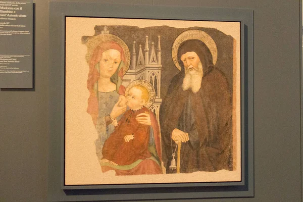 Madonna ve Child and Sant 'Antonio Abate, Xv yüzyıl, Santa Giulia Müzesi, Brescia, Lombardy, İtalya' da bulunan bir duvar tablosu..