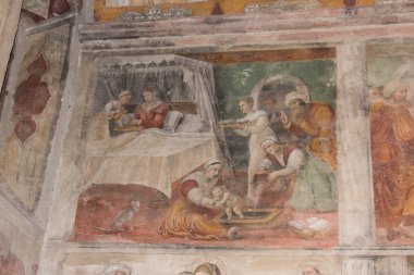 San Salvatore Manastırı 'ndaki duvar freskleri ve Brescia, Lombardy, İtalya' daki Santa Giulia Müzesi..