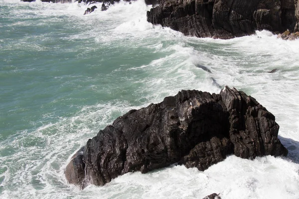 Paisaje marino. Roca y olas marinas en un día soleado . — Foto de Stock