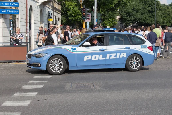 Brescia Italien Mai 2018 Live Aufnahme Des Polizeiautos Auf Der — Stockfoto