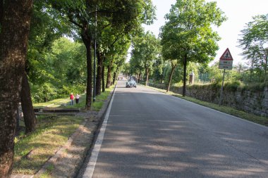 Brescia, İtalya - 19 Mayıs 2018: 19 Mayıs 2018 tarihinde İtalya 'nın Brescia kentinde yapılan ünlü italyan tarihi yarışında canlı çekim.