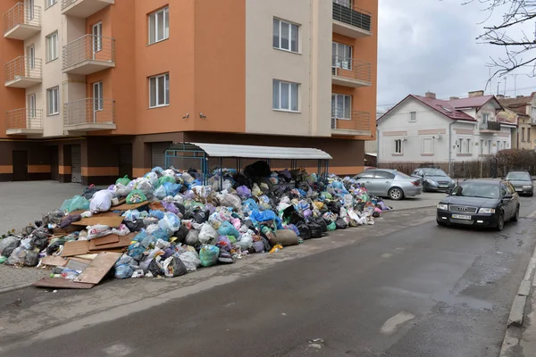 Basura. Contenedores de basura, en la calle de Lviv. Basura — Foto de Stock