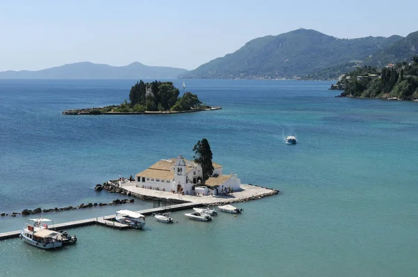 Mouse Island Monastero Vlacherna Isola Pontikonisi Corfù Grecia — Foto Stock