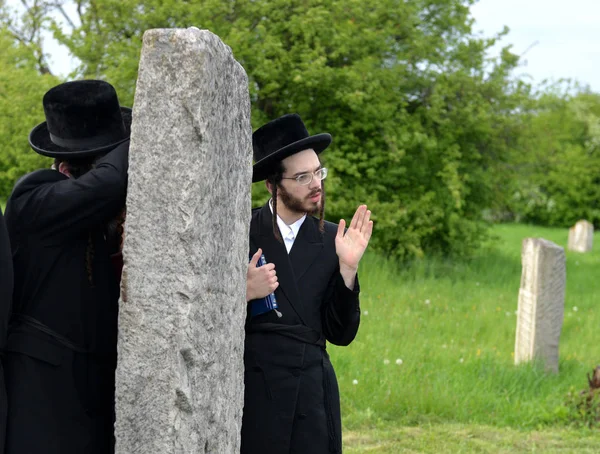 Ultra ortodox zsidók imádkozott a sírok Tazdikim Belz város, régió Lviv — Stock Fotó
