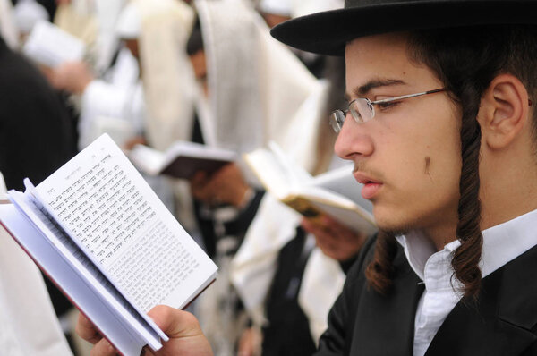 Orthodox Jewish pilgrims  during the celebrating Rosh Hashanah, the Jewish New Year in Uman, Ukraine.