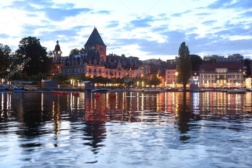 Chateau Ouchy on Lake Geneva promenade, Lausanne, Switzerland
