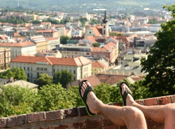 Turistas Viagem Cidade Velha Europa Pernas — Fotografia de Stock