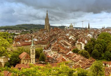 Bern eski şehir İsviçre başkenti Panoraması, 