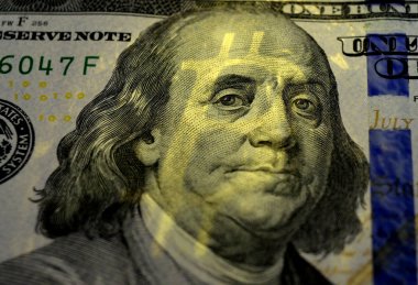 Bitcoin gölge yüz dolar ABD Tarih Benjamin Franklin'in yüzündeki
