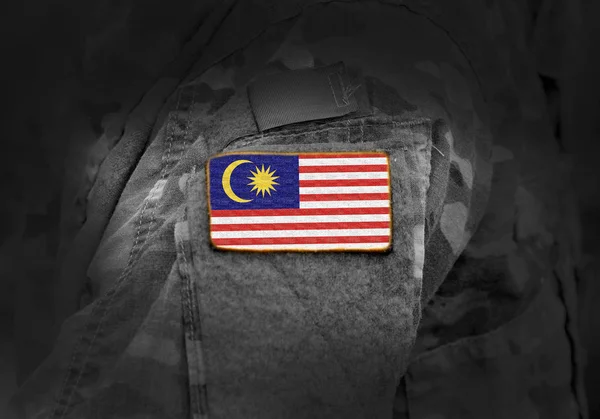 Flag of Malaysia on military uniform. Army, troops, soldiers. — Stock Photo, Image