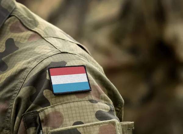 Askeri üniformalı Lüksemburg bayrağı. Ordu, askerler, askerler.. — Stok fotoğraf