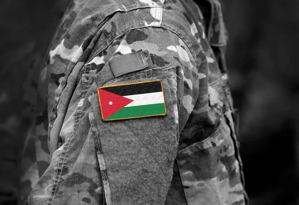 Bandera de Jordania en uniforme militar. Ejército, fuerzas armadas, soldados — Foto de Stock