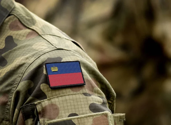 Flag of Liechtenstein on military uniform. Army, soldiers. — Stock Photo, Image