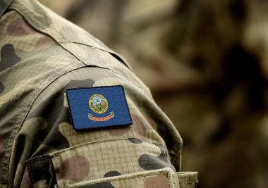 Askeri üniformayla Idaho eyaletini işaretle. Birleşik Devletler. Usa,