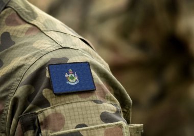 Askeri üniformayla Maine eyaletini işaretle. Birleşik Devletler. Usa,