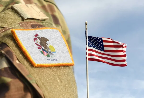 Flag the State of Illinois on military uniform. United States. — Stock Photo, Image