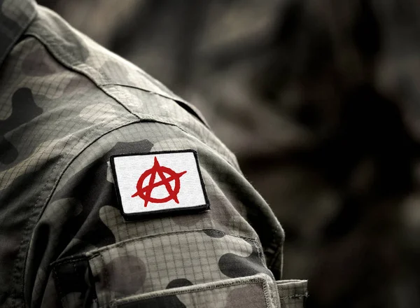 Circle-A symbol for anarchy on military uniform. — Stock Photo, Image