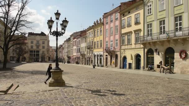 Lviv Ukraina April 2020 Tomma Centrala Torget Rynok Square Lviv — Stockvideo