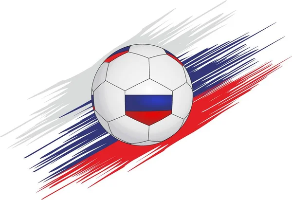 Pallone da calcio sullo sfondo di striature sotto forma di bandiera russa . Illustrazione Stock