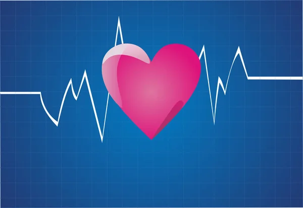 Illustration föreställande en graf från en hjärtrytm och ett hjärta — Stock vektor
