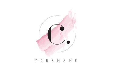 C harfi Logo Pastel suluboya Aquarella fırça ile. 