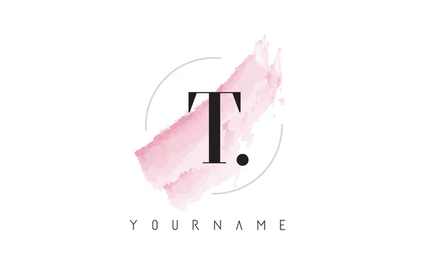 T Letter Logo with Pastel Watercolor Aquarella Brush. — Stock Vector