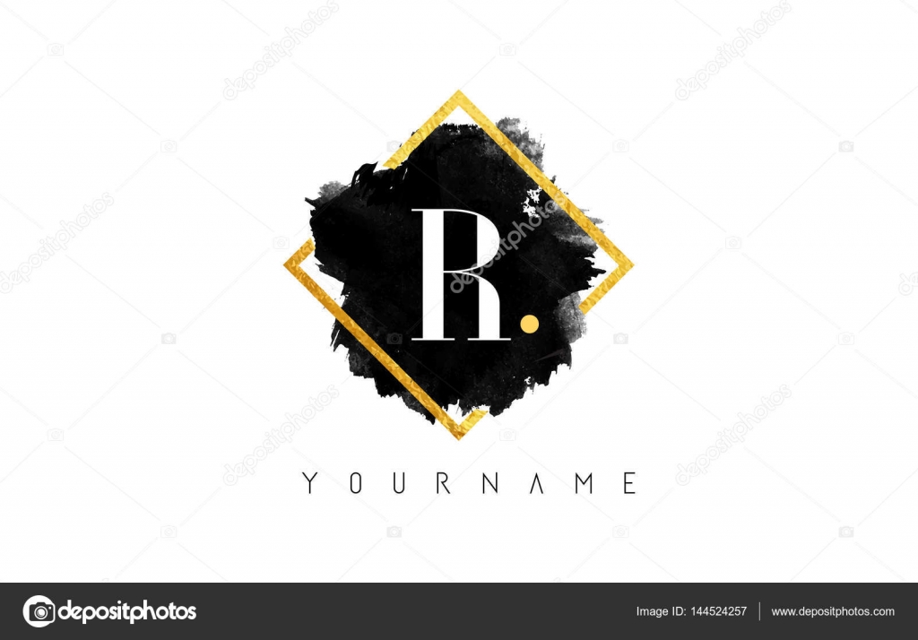 Projektowanie Logo Litera R Z Czarny Obrys I Złotej Ramie Grafika