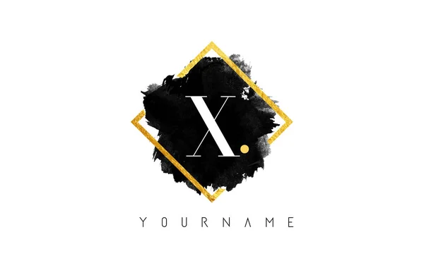 X brev Logotypdesign med svarta linjer och gyllene ram. — Stock vektor
