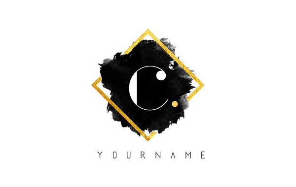 C Lettera Logo Design con Black Stroke e cornice dorata . — Vettoriale Stock